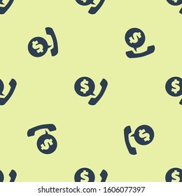 Blue Telephone handset and speech bubble chat icon isolated seamless pattern on yellow background. Phone sign.  Vector Illustration
