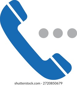 Auricular azul del teléfono con tres puntos grises que indican comunicación