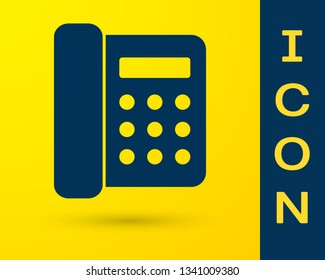 Blue Telephone icon isolated on yellow background. Landline phone. Vector Illustration