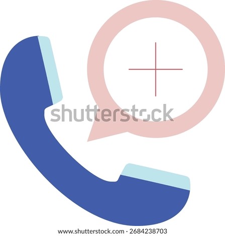 A blue telephone receiver with a speech bubble containing a plus sign, isolated on a transparent background