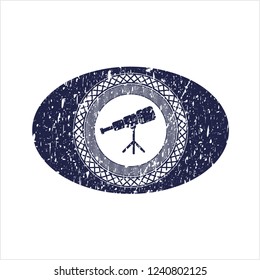 Blue telescope icon inside distress rubber grunge seal