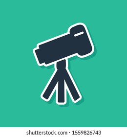 Blue Telescope icon isolated on green background. Scientific tool. Education and astronomy element, spyglass and study stars.  Vector Illustration