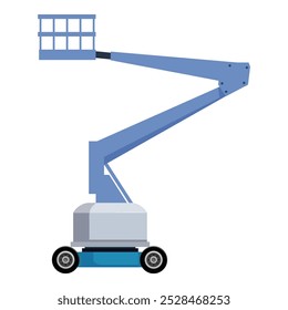 Blue telescopic boom lift extending its arm, showcasing its ability to reach significant heights for various tasks