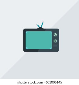 Blue Television Vector Icon, Blue Television with an antenna.  Simple, modern flat vector illustration for mobile app, website or desktop app 