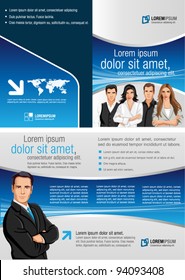 blue template for advertising brochure with business people