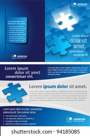 blue template for advertising brochure and puzzle pieces