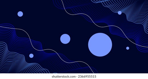 Blue template banner with abstract lines. Design with liquid shape.