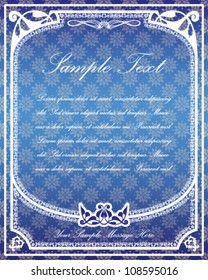 Blue template design for certificates, invitations, menus etc. with ornamental frame and decor elements and place for Your custom text