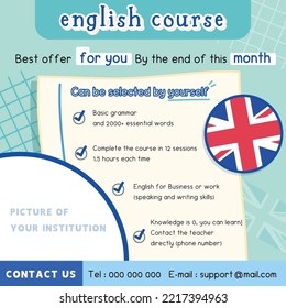 blue template english course advertising poster vector