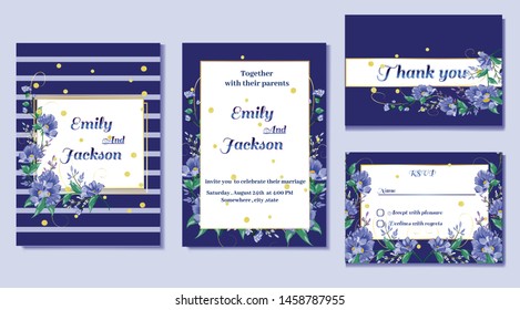 blue template set ,frame design with flower and leaf, decorative greeting card or invitation design background, artistic covers design texture