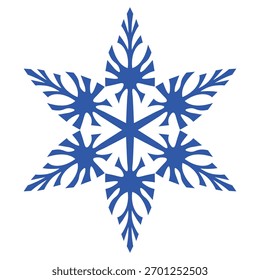 Copo de nieve de Plantilla azul. Icono aislado de copos de nieve, mandala redondo. Ilustración plana de dibujos animados de Festiva de invierno. Feliz Navidad y Vector de Nuevo año. Estilo de dibujo a mano.