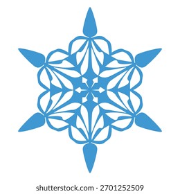 Blue template snowflake. Isolated snowflakes icon, round mandala. Winter Holiday cartoon flat illustration. Merry Christmas and New year Vector. Hand draw style.