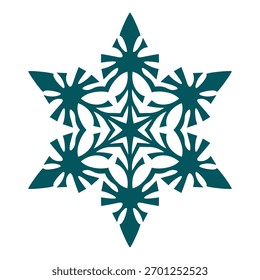 Blue template snowflake. Isolated snowflakes icon, round mandala. Winter Holiday cartoon flat illustration. Merry Christmas and New year Vector. Hand draw style.