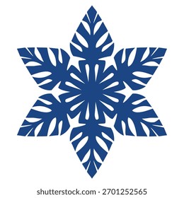 Blue template snowflake. Isolated snowflakes icon, round mandala. Winter Holiday cartoon flat illustration. Merry Christmas and New year Vector. Hand draw style.