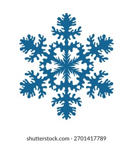 Blue template snowflake. Isolated snowflakes icon, round mandala. Winter Holiday cartoon flat illustration. Merry Christmas and New year Vector. Hand draw style.