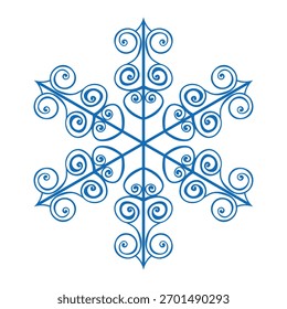 Blaue Schneeflocke. Isolierte Schneeflocken-Ikone, rundes Mandala. Winter Holiday Cartoon, flache Illustration. Frohe Weihnachten und Neujahr Vektor. Handzeichnungsstil.