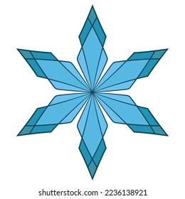 Blue template snowflake with shadow. Isolated snowflakes icon, round mandala. Winter Holiday cartoon flat illustration. Merry Christmas and New year Vector. Hand draw style.