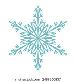 Copo de nieve de Plantilla azul con sombra. Icono aislado de copos de nieve, mandala redonda. Ilustración plana de dibujos animados de Festiva de invierno. Feliz Navidad y Nuevo año de Vector. Estilo de dibujo a mano.