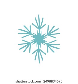Blue template snowflake with shadow. Isolated snowflakes icon, round mandala. Winter Holiday cartoon flat illustration. Merry Christmas and New year Vector. Hand draw style.