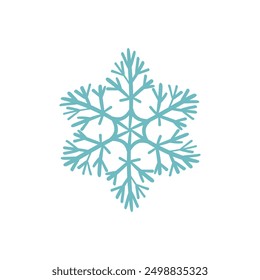 Copo de nieve de Plantilla azul con sombra. Icono aislado de copos de nieve, mandala redondo. Ilustración plana de dibujos animados de Festiva de invierno. Feliz Navidad y Vector de Nuevo año. Estilo de dibujo a mano.