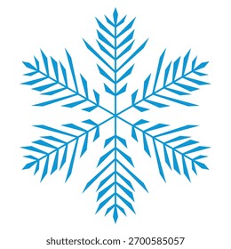 Copo de nieve de Plantilla azul con sombra. Icono aislado de copos de nieve, mandala redondo. Ilustración plana de dibujos animados de Festiva de invierno. Feliz Navidad y Vector de Nuevo año. Estilo de dibujo a mano.