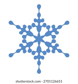 Blue template snowflake with shadow. Isolated snowflakes icon, round mandala. Winter Holiday cartoon flat illustration. Merry Christmas and New year Vector. Hand draw style.