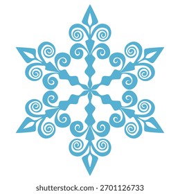 Schneeflocke mit Schatten. Isolierte Schneeflocken-Ikone, rundes Mandala. Winter Holiday Cartoon, flache Illustration. Frohe Weihnachten und Neujahr Vektor. Handzeichnungsstil.