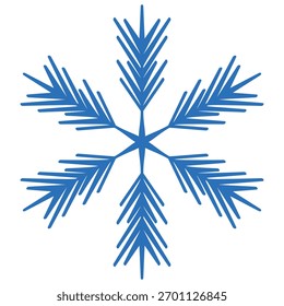 Blue template snowflake with shadow. Isolated snowflakes icon, round mandala. Winter Holiday cartoon flat illustration. Merry Christmas and New year Vector. Hand draw style.