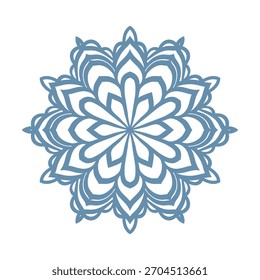 Blue template snowflake with shadow. Isolated snowflakes icon, round mandala. Winter Holiday cartoon flat illustration. Merry Christmas and New year Vector. Hand draw style.