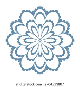 Blue template snowflake with shadow. Isolated snowflakes icon, round mandala. Winter Holiday cartoon flat illustration. Merry Christmas and New year Vector. Hand draw style.