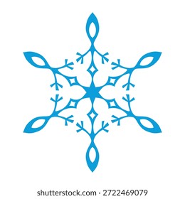 Copo de nieve de Plantilla azul con sombra. Icono aislado de copos de nieve, mandala redondo. Ilustración plana de dibujos animados de Festiva de invierno. Feliz Navidad y Vector de Nuevo año. Estilo de dibujo a mano.