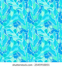 Blue tender pattern, drawing with floral elements. For print, banner.