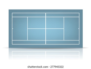 Blue tennis court with reflection. Vector EPS10 illustration. 