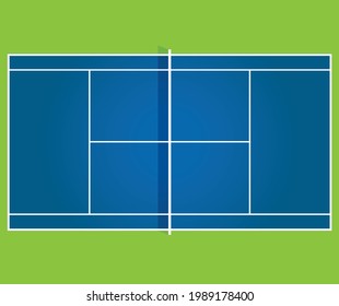 Blue tennis court with white lines - illustration