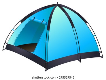 Blue tent with the door opened