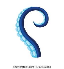 Blue tentacle of the octopus is bent down by a semiring. Vector illustration on white background.