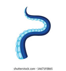 Blue tentacle of the octopus is bent to the left. Vector illustration on white background.
