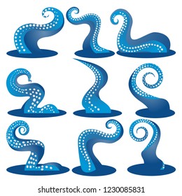 Blue tentacles of an octopus frame, ocean motive flat cute cartoon illustration for web and print, cute decoration. 