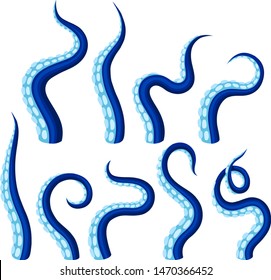 Blue tentacles of an octopus. Vector illustration on white background.