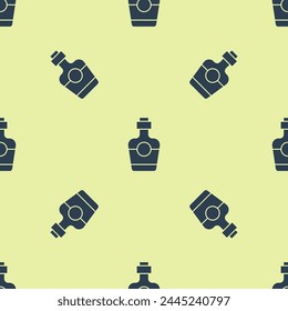 Blue Tequila bottle icon isolated seamless pattern on yellow background. Mexican alcohol drink.  Vector