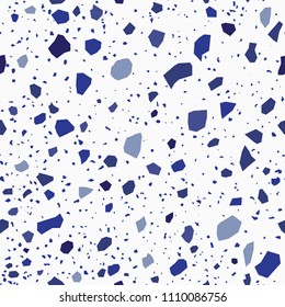 Blue terrazzo background. Seamless pattern, vector illustration
