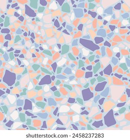 Blue terrazzo flooring seamless pattern. Vector texture of mosaic floor with natural stones, granite, marble, quartz. Classic Italian floor surface. Trendy repeat design for ceramic, home decor, print