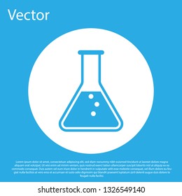 Blue Test tube and flask - chemical laboratory test icon isolated on blue background. White circle button. Flat design. Vector Illustration