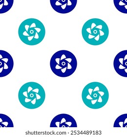 Blue Test tube and flask chemical laboratory test icon isolated seamless pattern on white background. Laboratory glassware sign.  Vector