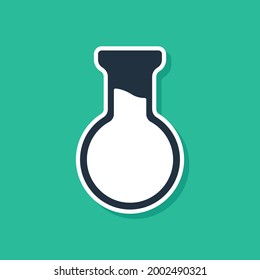 Blue Test tube and flask icon isolated on green background. Chemical laboratory test. Laboratory glassware.  Vector