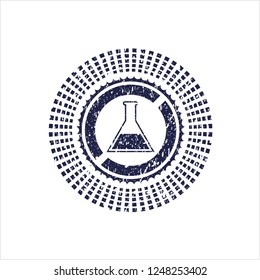 Blue test tube icon inside rubber grunge texture stamp
