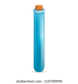 Blue test tube mockup. Realistic illustration of blue test tube vector mockup for web design isolated on white background