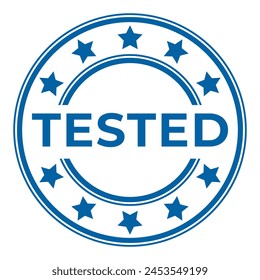 Blue Tested isolated round stamp, sticker, sign with Stars vector illustration