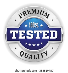 Blue tested premium quality badge with gold border