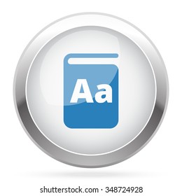 Blue Text Book icon on white glossy chrome app button